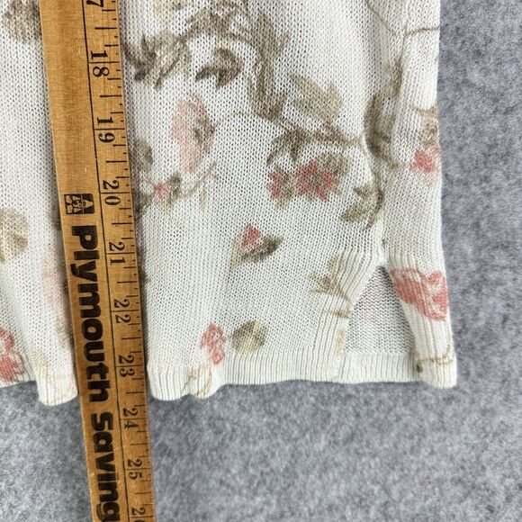 J Jill Top Womens Large Floral Knit Linen Blend Coastal Breezy Beach Cottage - Picture 9 of 13